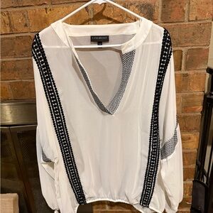 Lane Bryant White and Black Embellished Blouse